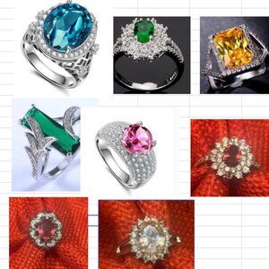 50 Pieces Brand New Assorted Stones Color and sizes Silver Plated Women's Ring